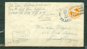 US  1944  Army Post Office APO 80  Censored AIR Cover To  OREGON...#UC3