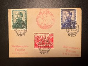 1951 Germany DDR German Chinese Friendship Mao Zedong Souvenir Cover to Berlin