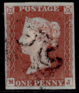 GB QV SG8, 1d red-brown BLACK MX PLATE 35, FINE USED. Cat £65. ON PIECE MJ