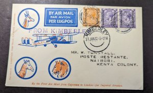 1932 Bechuanaland Airmail First Flight Cover FFC Kimberley to Tanganyika Scarce