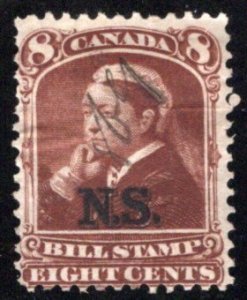 van Dam NSB9, Nova Scotia Bill Stamp, 8c, Used, MS date cancel 1869, Canada