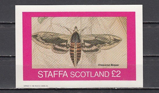 Staffa Local. 1982 issue. Checkered Skipper Moth s/sheet. ^