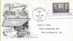 1946 FDC, #941, 3c Tennessee 150th, Artmaster, hand cancel