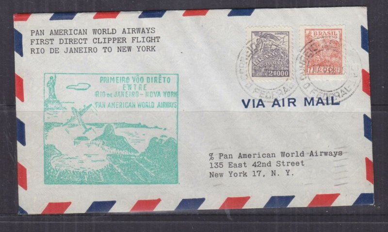 BRAZIL, 1946 PAN AM First Flight cover, Rio De Janeiro to New York.