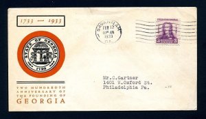 # 726 First Day Cover with LinPrint cachet from Savannah, Georgia - 2-12-1933