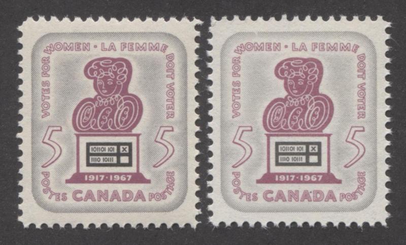 Canada #470 5c Grey and Rose Lilac Suffrage LR Blk DFLV,  Rib Smth Gum VF-84 LH