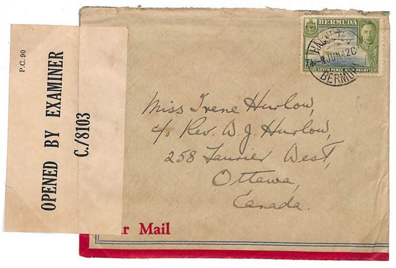 U133 1942 WW2 Bermuda Ex Customs Office PTO Ottawa Canada {samwells-covers}PTS