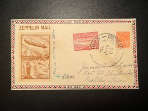 1930 Brazil LZ 127 Graf Zeppelin Airmail Postcard Cover to Dallas TX USA