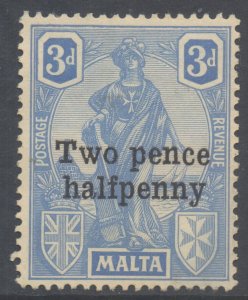 Malta Scott 115 - SG142, 1925  2.1/2d on 3d MH*