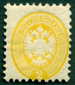 AUSTRIA LOMBARDY VENETIA #20 2s yellow, og, hinged, scarce stamp, Scott $525.00
