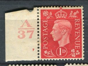 BRITAIN; 1937-40s early GVI issue Mint hinged CONTROL MARGINAL, 1d