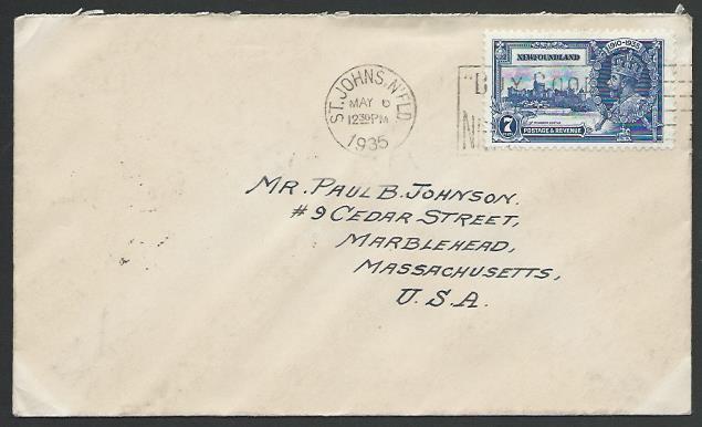 NEWFOUNDLAND 1935 7c Jubilee on cover - first day cancel...................53076