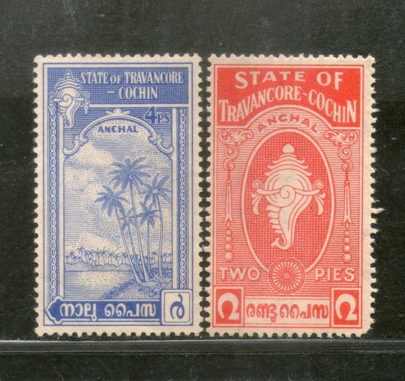 India Travancore Cochin State Shell & Tree SG 12-13 / Sc 16-17 Cat £8 MNH #3464B