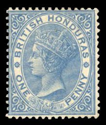 British Honduras #13 Cat$75, 1884 1p blue, hinged, tiny thin