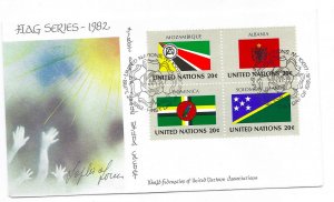 United Nations #378-81 Flag Series 1982 center block WFUNA Cachet FDC