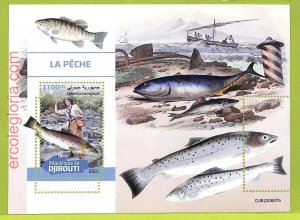 B0226 - DJIBOUTI - MISPERF ERROR Stamp Sheet - 2022 - Fish, Marine Life-