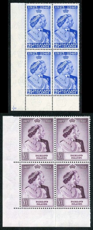 Falkland Is 1948 Royal Silver Wedding SG166/7 U/M (MNH) BLOCK OF 4