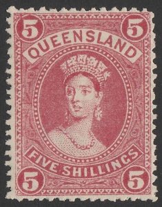 QUEENSLAND 1905 QV Large Chalon 5/- Lithographed, wmk crown Q sideways,perf 12.