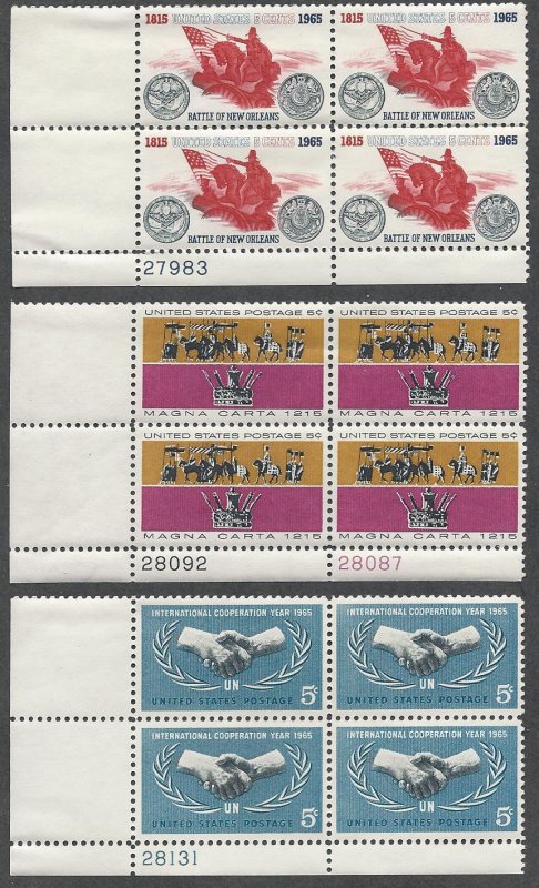 US Plate Blocks, 11 Different, MNH-LDG*-