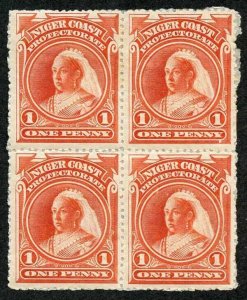 Niger Coast SG52a 1d Vermilion Block of Four no wmk Mint