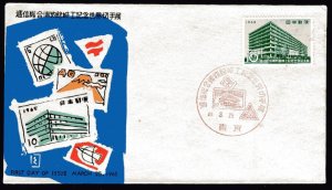 Japan #836 Communications Museum Exhibition FDC Hand-Painted cachet Mar 25, 1965