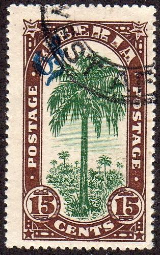 Liberia O102 - Used - 15c Oil Palm (Official) (1918) (cv $0.60)