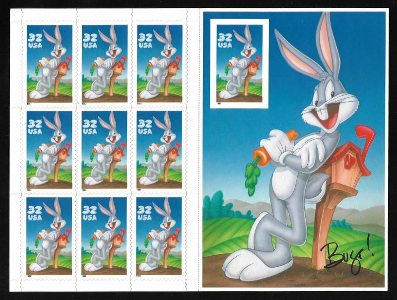 WCstamps: U.S. Scott #3138 / $140 - Bugs Bunny Pane Of 10, No Die Cut On Right