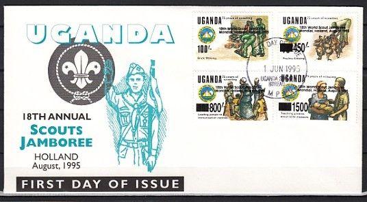 Uganda, Scott cat. 1301-1304. World Scout Jamboree issue. First day cover. ^