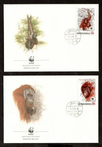 1989  INDONESIA  -  SG: 1920/23  -  ORANGUTANGS -  WWF - FIRST DAY COVERS x 4