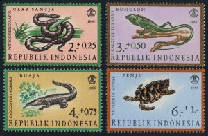 Indonesia B203-B206,MNH.Mi 558-561. Python,Bloodsucker,Crocodile,Turtle,1966.