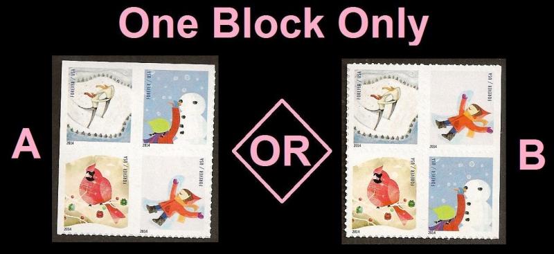 US 4944a Holiday Winter Fun forever block set from ATM booklet 18 MNH 204