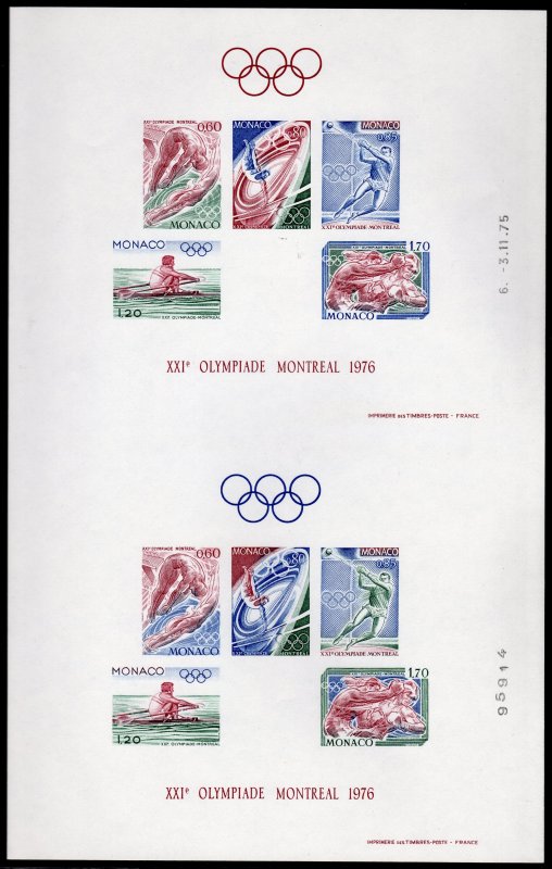 Monaco 1976 Olympic Games Montreal Souvenir Sheet UNCUT IMPERFORATED MNH RARE