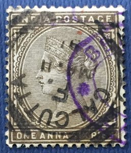 India 1882 QV 1 Anna 6 Pies USED fine postmark CALCUTTA SG#90 I5312