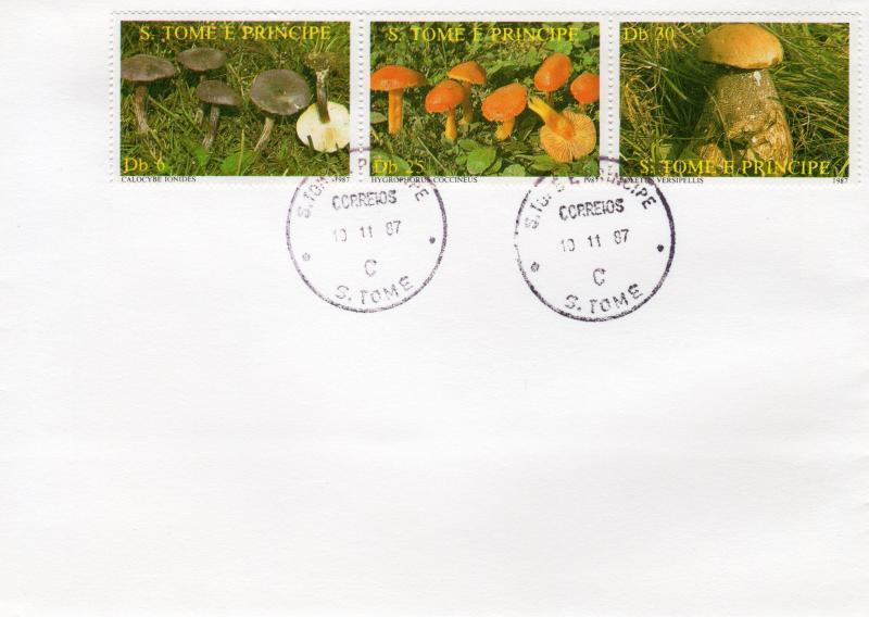 Sao Tome and Principe 1987 Sc#809 MUSHROOMS Strip (3) F.D.C.