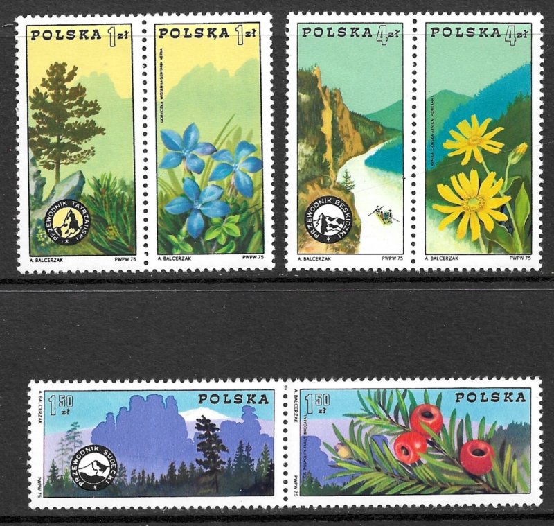 POLAND 1975 Mountain Guides Set as Se-tenant Pairs Sc 2089-2094 MNH