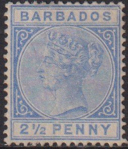 1882 -85 Barbados QV Queen Victoria 2½ Penny issue MLH Sc# 62 CV $145.00
