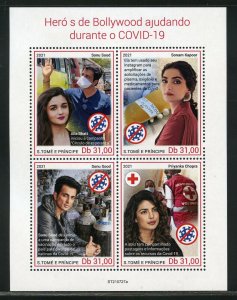 SAO TOME 2021 HEROES OF BOLLYWOOD  & THE PANDEMIC SHEET MINT NH