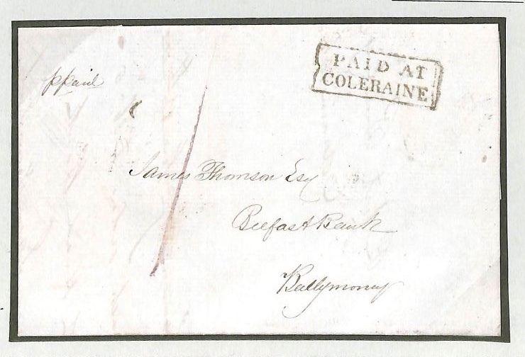 BD210 GB Ireland UPP Postmark Superb *PAID AT COLERAINE* Derry 1842 Cover BANK