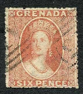 Grenada SG8 6d Dull Rose-red wmk Small Star SIDEWAYS Rough Perf 14 to 16 Cat 225 