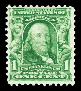 Scott 300 1c Franklin Regular Issue Mint F-VF OG HR Cat $12