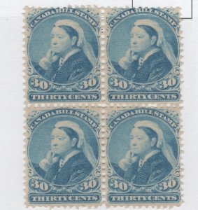 CANADA  #FB49 30c Bill Stamp block of 4 Fresh NH perf 12.4