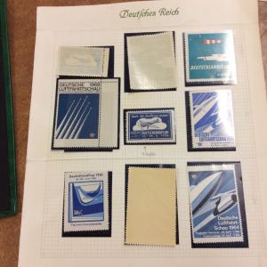 9 German Poster stamps, labels. 1956 to1964 Deutschlandflug Aviation air planes