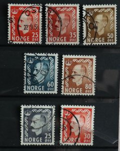 NORWAY, Scott #310,312,314,316,317,322,323, CV $1.95 Used