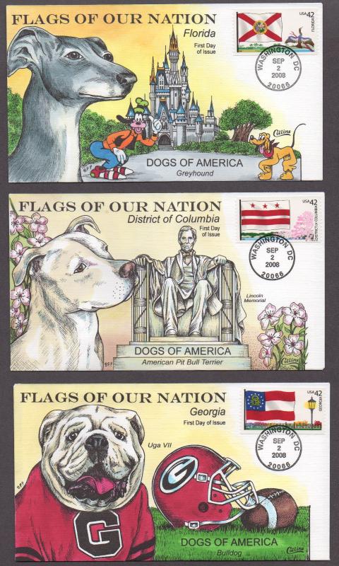 **US FDC SC# 4273-4288 Washington, DC 6/14/2008 Flags of the US & Dogs Collins 
