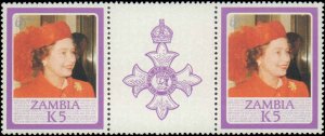 Zambia #343-347, Complete Set(5), Gutter Pairs, 1986, Royalty, Never Hinged