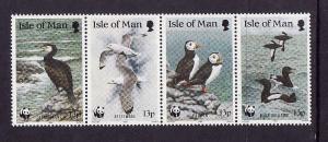 Isle of Man-Sc#402a-unused NH strip-Birds-Puffins-WWF-1989-