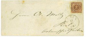 P2862 - DENMARK YVERT NO. 8 1860 FROM EUTIN, NUMBER CANCELLATION 115.-