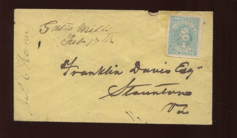 Confederate States 2e Used on Cover from Galts Mills to Staunton VA (CV 1093)