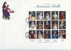 1997 Classic American Dolls Sc 3151 sheet of 15 different FDC House of Farnam