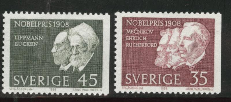 SWEDEN Scott 806-807 MNH** 1968 Nobel Prize winner stamps